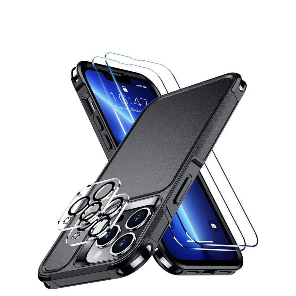 iPhone 13 Pro Max Case, with 2 Glass Screen Protector + Camera Lens Protector